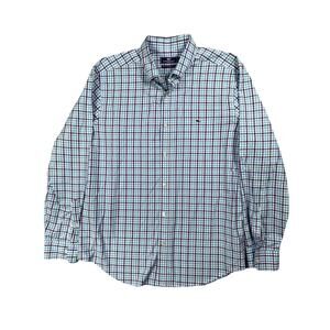 Vineyard Vines Classic Fit Tucker Shirt Mens Size L Teal Purple Plaid Button Up